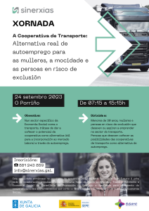 Cartel Xornada A Cooperativa de Transporte Alternativa real de Autoemprego para mulleres, mocidade e persoas en risco de exclusión social